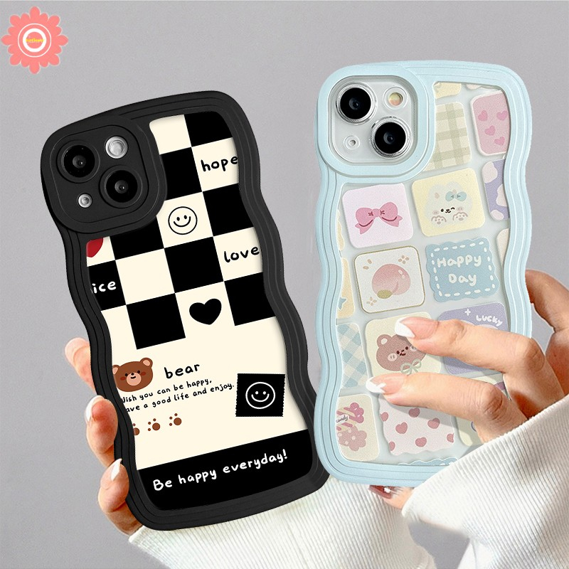 Kartun Soft Case Realme C53 C55 10 C31 C30 8i 8 8pro C33 7 9 9pro+7i C35 C20 C21 C11 C15 C12 5 6i 5i C25 C25s 5s 6s Wave Edge Cute Bear Lattice Ilustrasi Rainbow Soft Cover