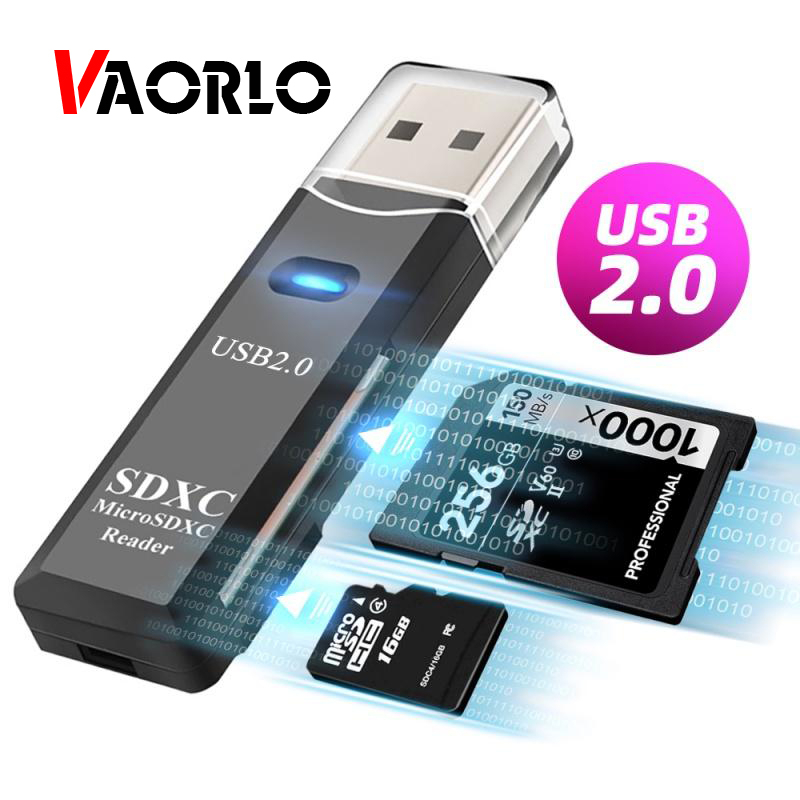 Vaorlo Mini card Reader USB2.0 2in1 Untuk PC Micro SD TF card Memory Reader Multi-card Writer Adapter Flash Drive Aksesoris Laptop