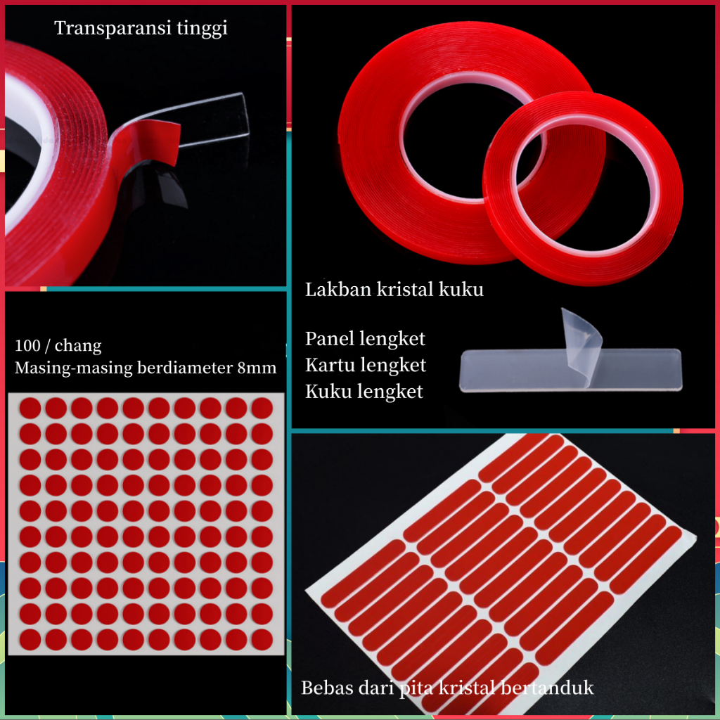 Alat Display Manicure Tape Kuat Tanpa Tanda Kristal Kupluk Stiker No-Cut Non-Marking Transparan Dua Sisi Tape Kristal Stiker Displa Akrilik