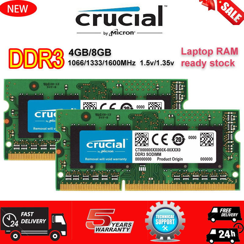 Crucial RAM Laptop DDR3/DDR3L 8GB 4GB 1333MHz 1600MHz 1066Mhz SODIMM Memory PC3-12800S PC3L