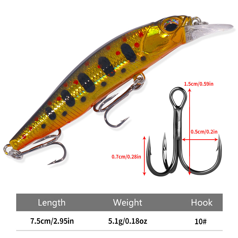 Hengjia 1pcs Artificial Bait Laser Lure Umpan 7.5cm 5.1g 3D Mata Wobbler Keras Umpan Fishing Pancing Hard Minnow Ikan Kecil Umpan