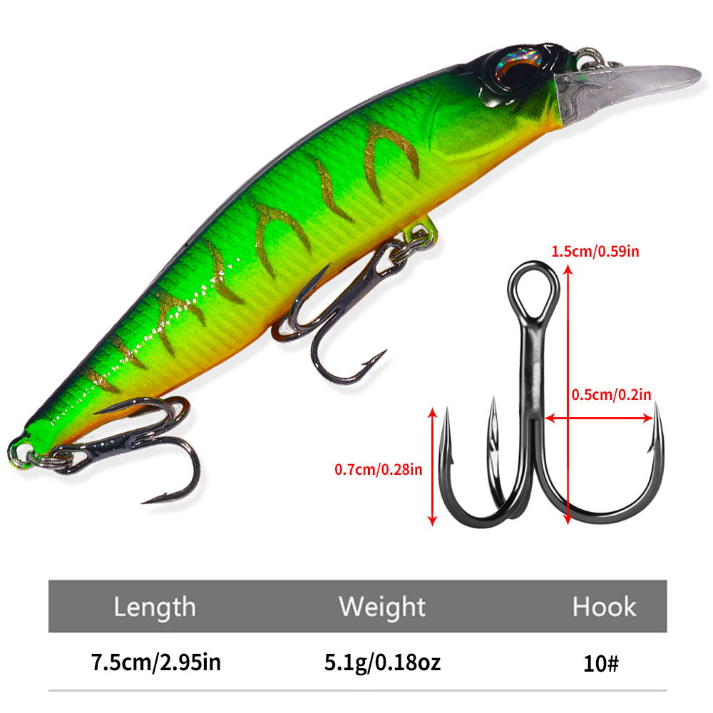 Hengjia 1pcs Artificial Bait Laser Lure Umpan 7.5cm 5.1g 3D Mata Wobbler Keras Umpan Fishing Pancing Hard Minnow Ikan Kecil Umpan