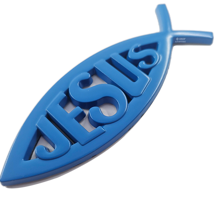 1x Kecil Biru Logam Logo Ikan Yesus Mobil Hias Sisi Belakang Emblem Stiker Decal Xmas Hadiah Natal