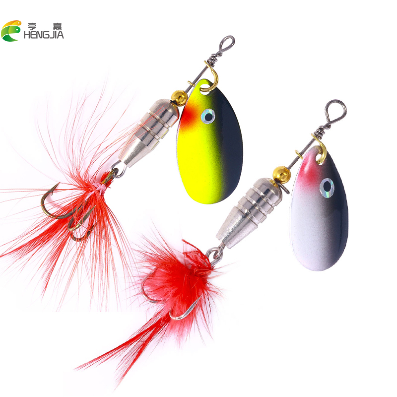 Hengjia New Arrival 2Pcs SpinnerBait Lure 6.6g/7.1g Sendok Lure Kuningan Metal Fishing Lure Carp Fishing Payet Bulu Kait