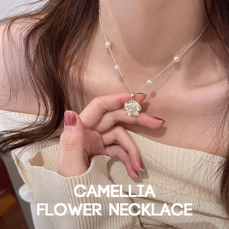 【COD】Kalung Gelang Mutiara camellia Warna Emas Gaya Korea Untuk Wanita