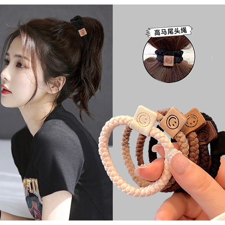 Ikat Rambut Headband Elastis Tinggi Simple Awet Tie Scalp Band Influencer Smiley Ball Ponytail Hair Tie