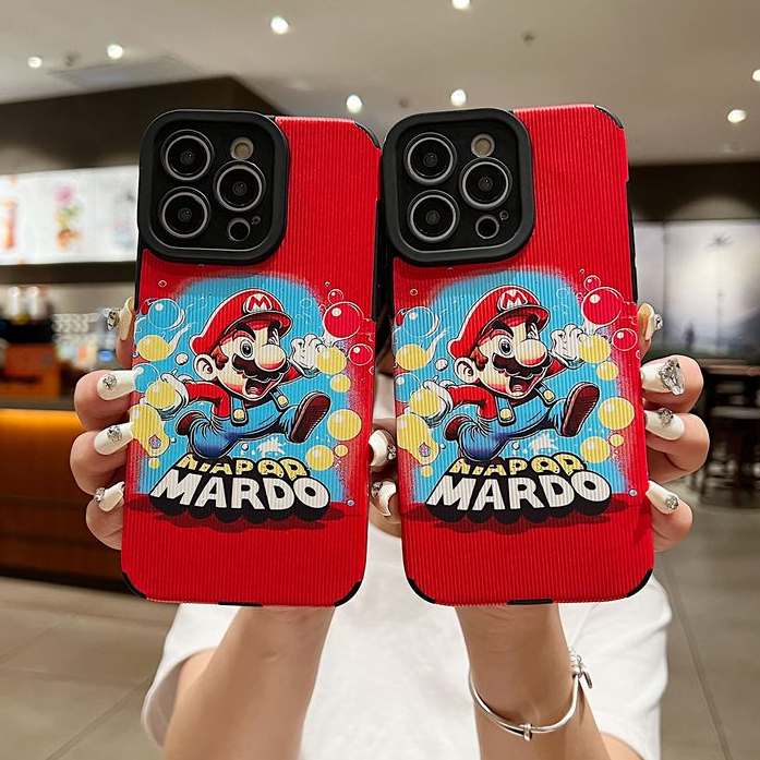 【Lamb Skin】So Cute Red Papw Mario Leather Soft Case for IPhone 7 Plus 8 Plus X XS XR XS Max 11 13 12 14 PRO Max 14 Plus for Girl Women's Gift Missconnie Casing hp iPhone 11 Pro Max