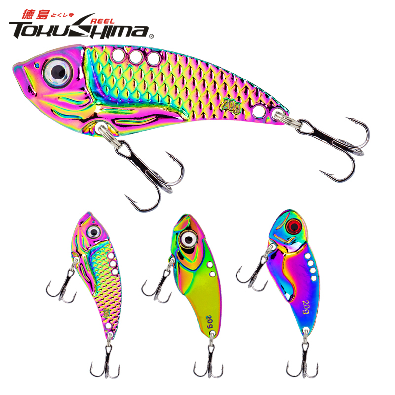 1pcs Logam Warna-Warni VIB Lure 5g 7g 10g 15g 20g 3D Mata Sendok Pancing Umpan Tenggelam Jig Umpan Keras Dengan Kait Treble Ganda