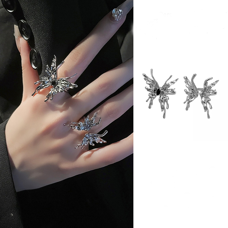 [antop] Cincin Jari Kepribadian Fashion Wanita Desain Cair Rasa Premium Cincin Terbuka Kupu-Kupu