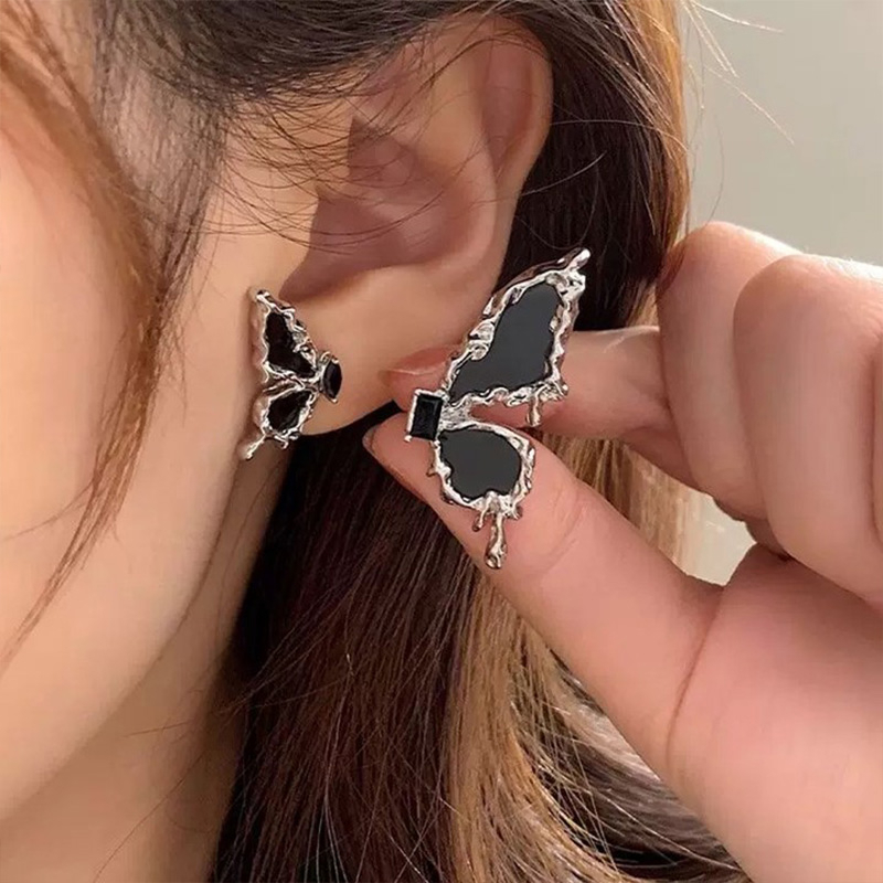 [antop] Anting Kupu-Kupu Asimetris Desain Wanita Rasa Kepribadian Earrings S925 Perak Manis Keren