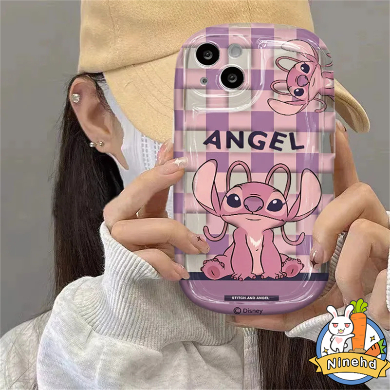 IPHONE Casing Kompatibel Untuk Iphone14 13 12 11 Pro Max X Xr Xs Max8 7 6 6s Plus Pink Ungu Kotak-Kotak Kartun Ponsel Case Airbag Silikon Lembut Shockproof Case Full Pelindung Penutup Belakang