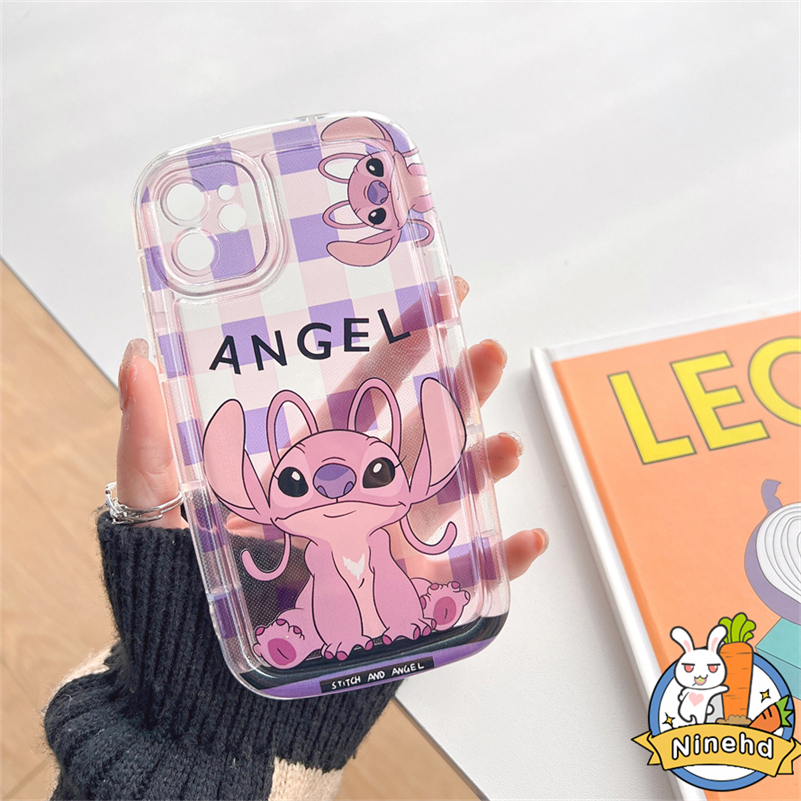 IPHONE Casing Kompatibel Untuk Iphone14 13 12 11 Pro Max X Xr Xs Max8 7 6 6s Plus Pink Ungu Kotak-Kotak Kartun Ponsel Case Airbag Silikon Lembut Shockproof Case Full Pelindung Penutup Belakang