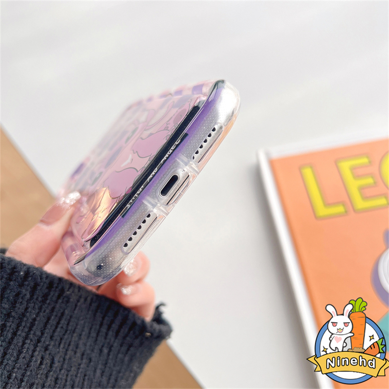 IPHONE Casing Kompatibel Untuk Iphone14 13 12 11 Pro Max X Xr Xs Max8 7 6 6s Plus Pink Ungu Kotak-Kotak Kartun Ponsel Case Airbag Silikon Lembut Shockproof Case Full Pelindung Penutup Belakang