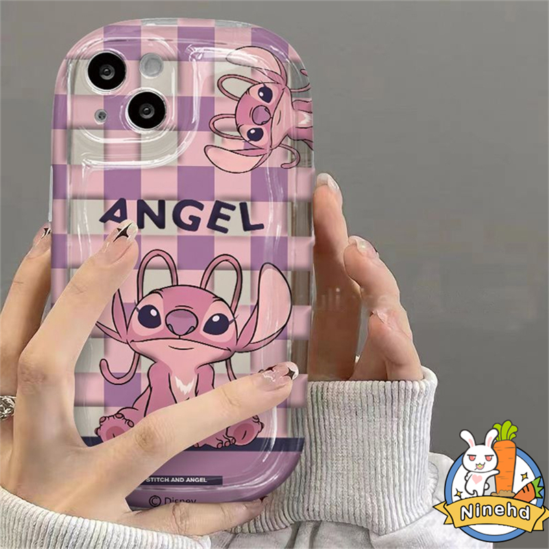 IPHONE Casing Kompatibel Untuk Iphone14 13 12 11 Pro Max X Xr Xs Max8 7 6 6s Plus Pink Ungu Kotak-Kotak Kartun Ponsel Case Airbag Silikon Lembut Shockproof Case Full Pelindung Penutup Belakang