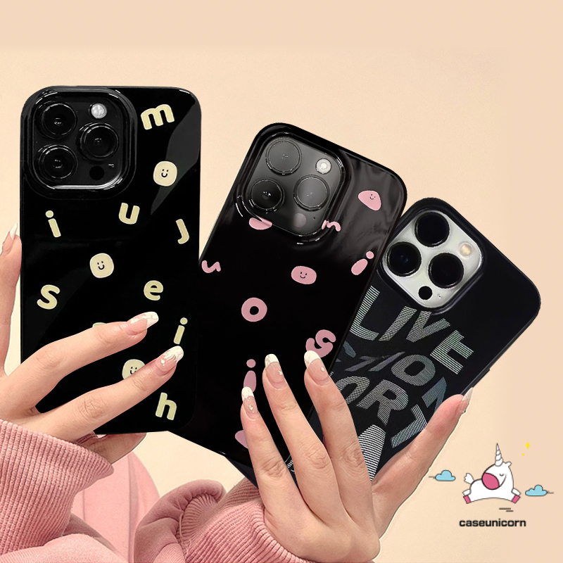 IPHONE Kompatibel Untuk Iphone 7 8 Plus 11 14 13 12 Pro Max XR X XS Max SE 2020 Ins Fashion Alfabet Sederhana Lucu Smiley Glossy Halus Lembut Tpu Silicon Pasangan Ponsel Case