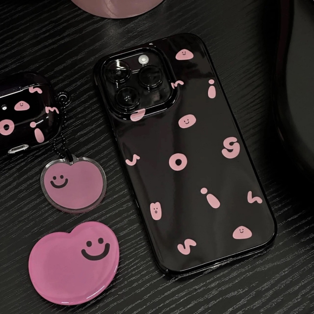 IPHONE Kompatibel Untuk Iphone 7 8 Plus 11 14 13 12 Pro Max XR X XS Max SE 2020 Ins Fashion Alfabet Sederhana Lucu Smiley Glossy Halus Lembut Tpu Silicon Pasangan Ponsel Case