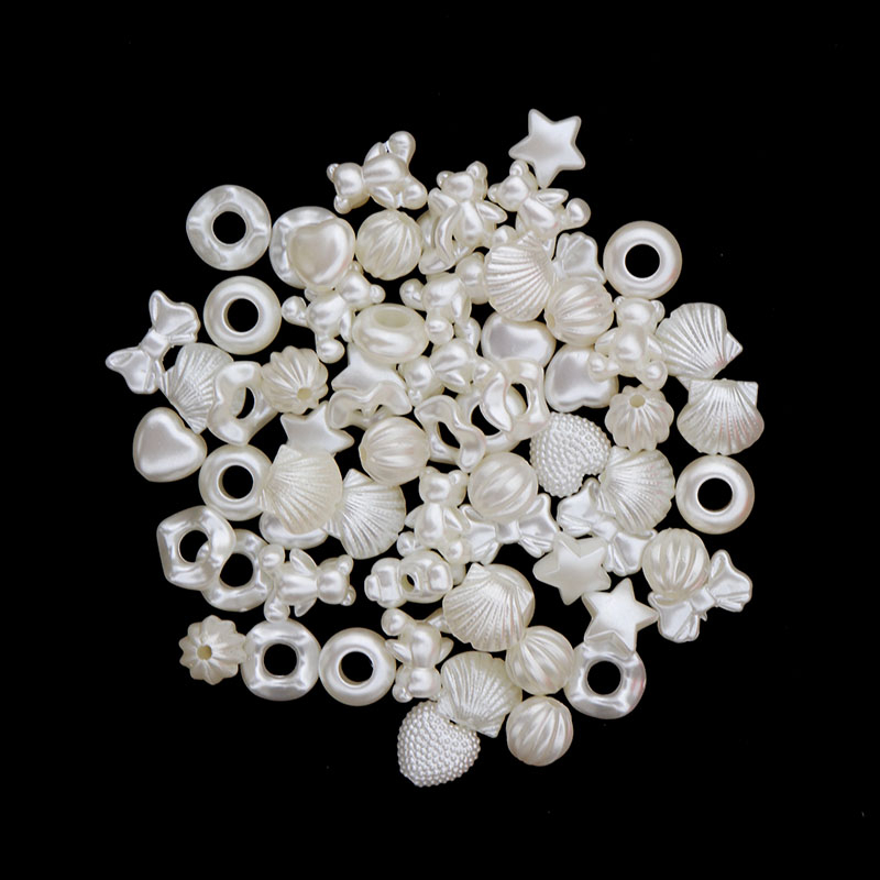 50pcs Kelopak Mutiara Akrilik Untuk Membuat Perhiasan Diy Topi Manik-Manik Bunga Putih Pearl Bead Craft
