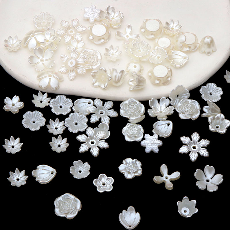 Kerajinan Kalung Gelang DIY 50PCS Manik-Manik Akrilik Mutiara Bunga Putih Untuk Produksi Perhiasan