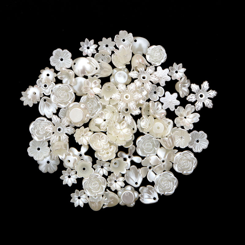 Kerajinan Kalung Gelang DIY 50PCS Manik-Manik Akrilik Mutiara Bunga Putih Untuk Produksi Perhiasan