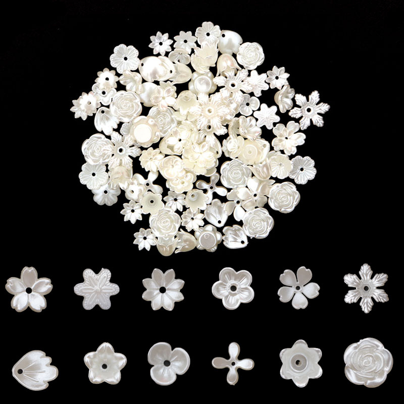 Kerajinan Kalung Gelang DIY 50PCS Manik-Manik Akrilik Mutiara Bunga Putih Untuk Produksi Perhiasan