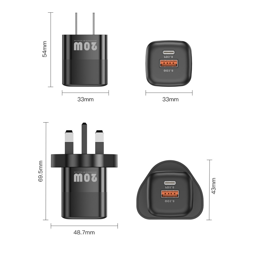 20w GaN PD USB C Charger QC 3.0 PD 3.0 USB Tipe C Fast Charger