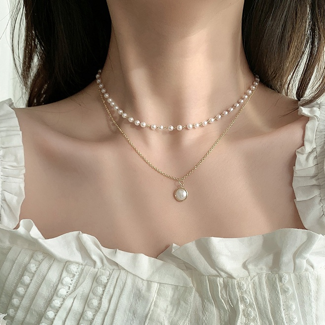 Double-layer Pearl Necklace Accessories Light Luxury  Temperament Simple Clavicle Chain