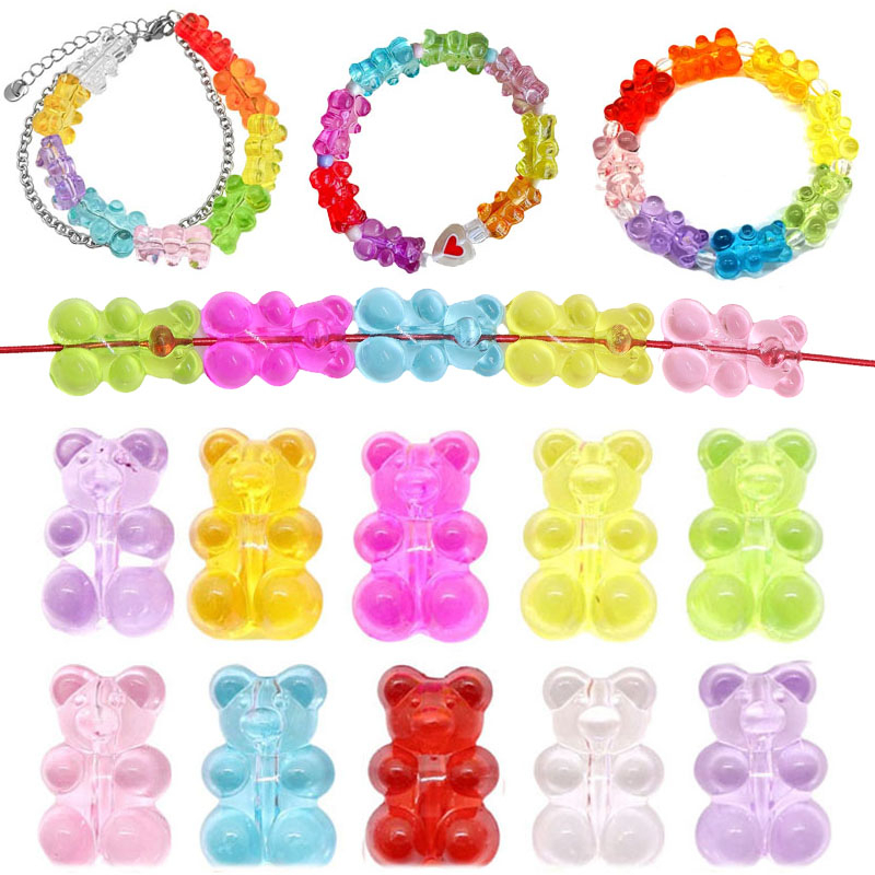 20 Pcs Warna-Warni Akrilik Beruang Kecil Yang Lucu Transparan Manik-Manik DIY Membuat Pesona Kalung Gelang Aksesoris