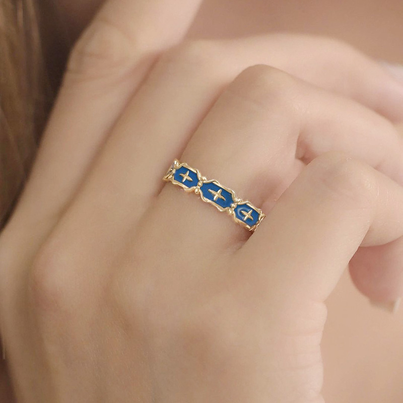 【COD】Cincin Wanita Pola Putih Fashion Vintage Ins Temperamen Korea Cincin Silang Biru