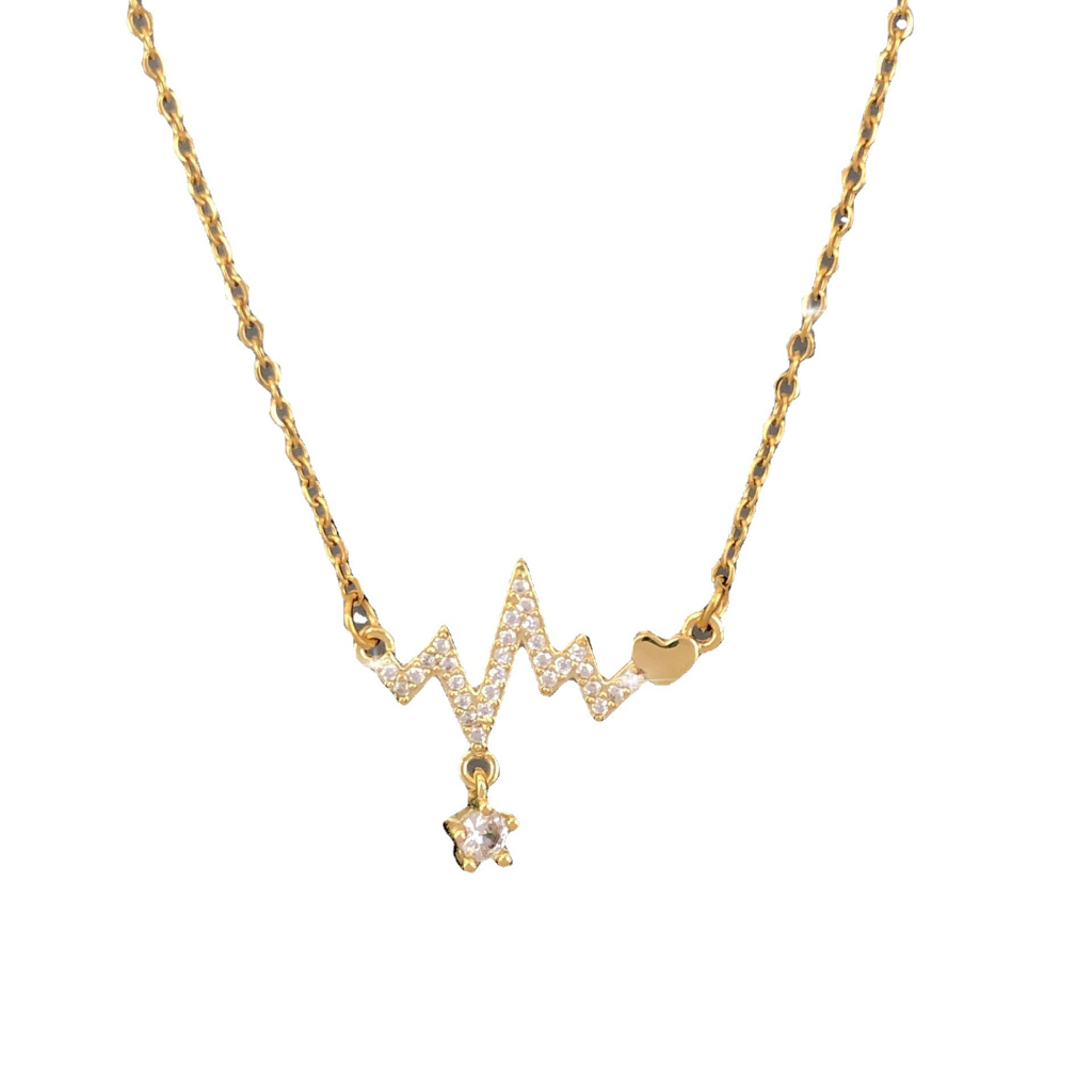 Rinhoo18 K Emas electrocardiogram Berlian Liontin Dengan Tulang Selangka Rantai Kalung Untuk fashion Wanita titanium steel necklace pendant