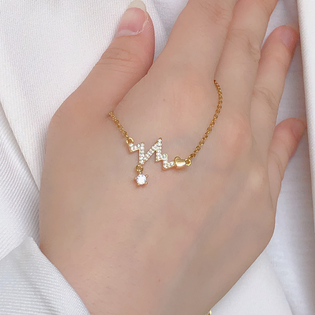 Rinhoo18 K Emas electrocardiogram Berlian Liontin Dengan Tulang Selangka Rantai Kalung Untuk fashion Wanita titanium steel necklace pendant