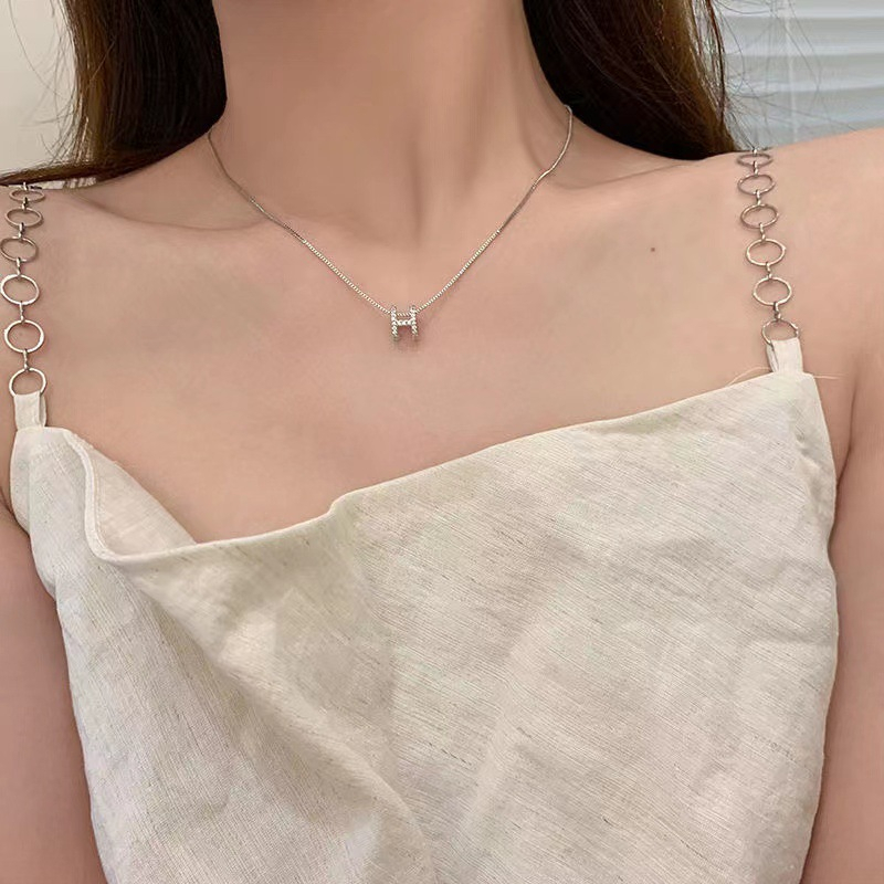 Kalung Liontin Wanita Alfabet H Perak Kalung Huruf Emas Korean Style Anti Karat Aksesoris Wanita