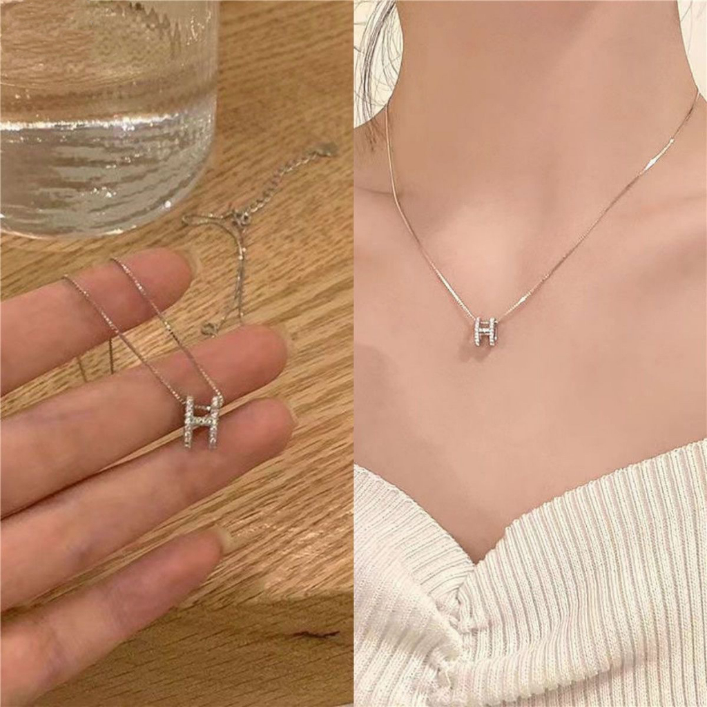 Kalung Liontin Wanita Alfabet H Perak Kalung Huruf Emas Korean Style Anti Karat Aksesoris Wanita