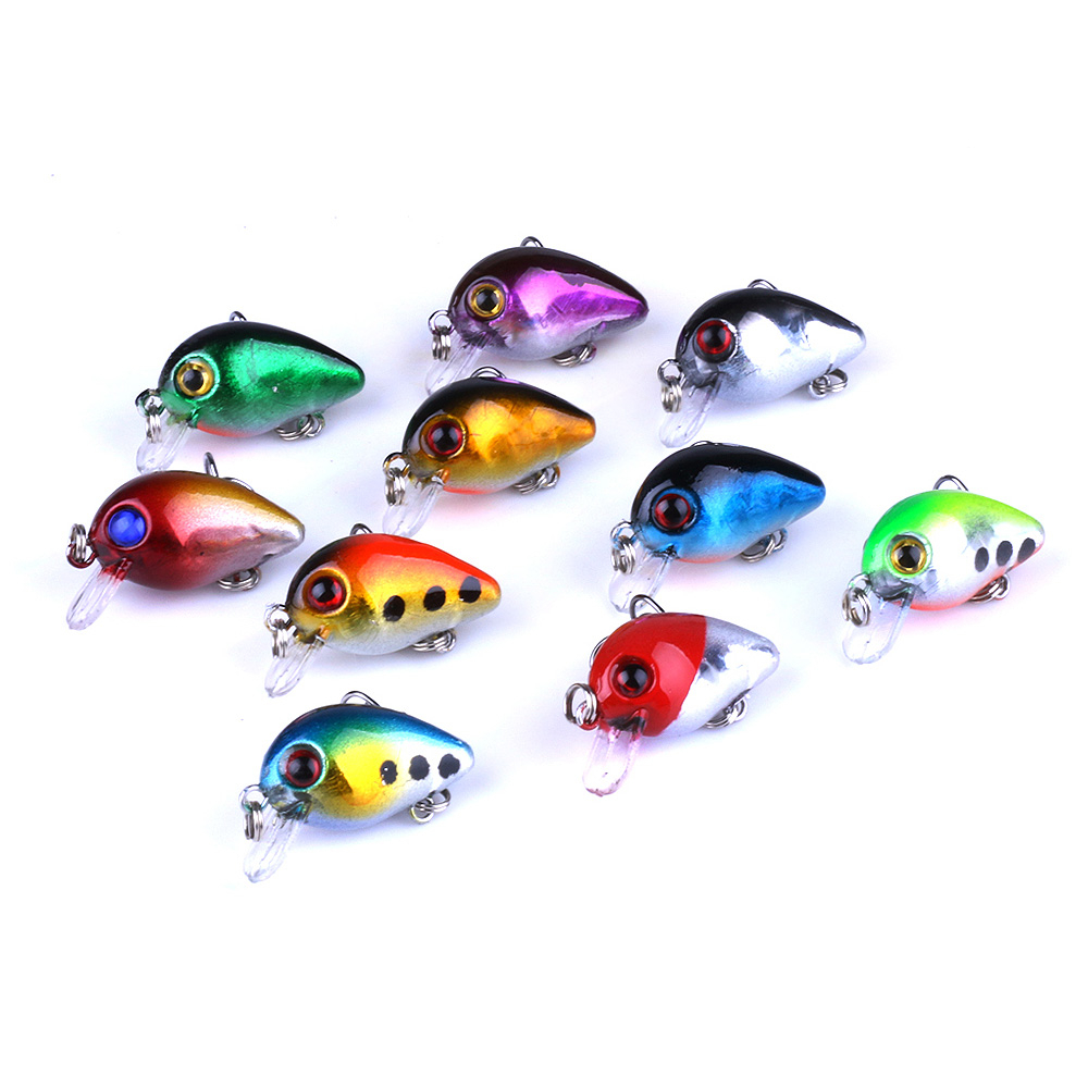 Hengjia 10pcs/box Small Baits 3cm 1.5g ABS Plastik Keras Mini Crankbait Ikan Kecil Memancing Umpan Fishing Lures set 10 color