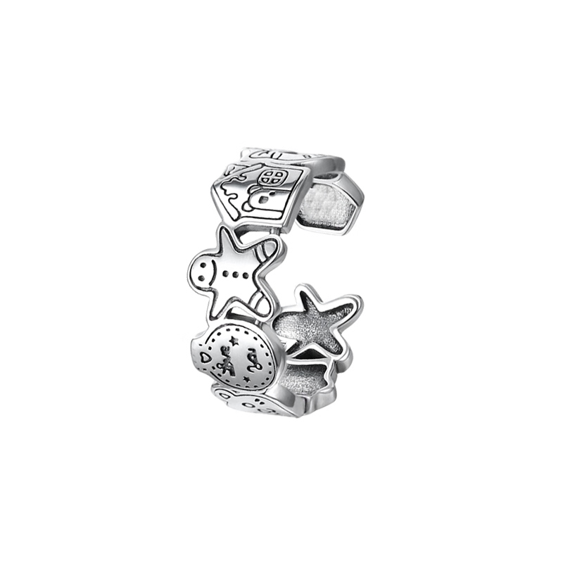 【COD】Graffiti Gingerbread Man Ring Woman Open Rings Untuk Pasangan Hadiah Tahun Baru