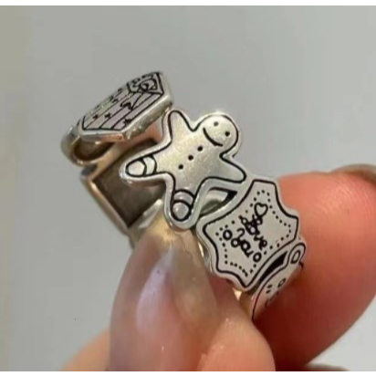 【COD】Graffiti Gingerbread Man Ring Woman Open Rings Untuk Pasangan Hadiah Tahun Baru