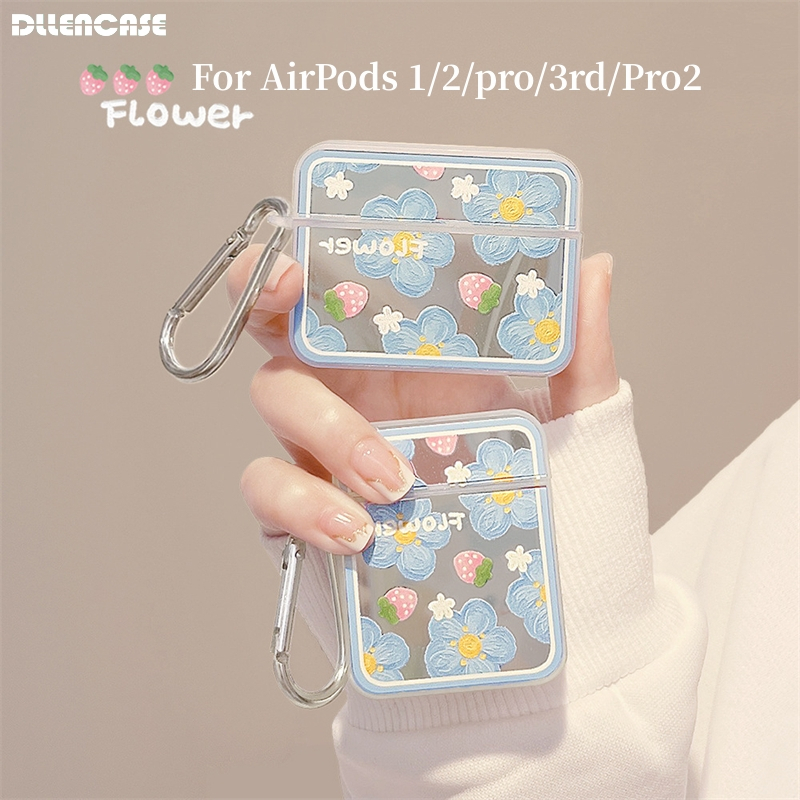 INPODS Dllencase Mirror Blue Flower For Apple AirPods Gen2 Case Silikon Dengan Pengait Untuk AirPods Pro Case1 /2 /3 Untuk Airpod3 Case Earphone Inpods1Per2 /3 A346