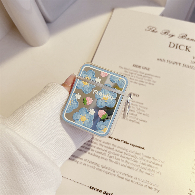 INPODS Dllencase Mirror Blue Flower For Apple AirPods Gen2 Case Silikon Dengan Pengait Untuk AirPods Pro Case1 /2 /3 Untuk Airpod3 Case Earphone Inpods1Per2 /3 A346