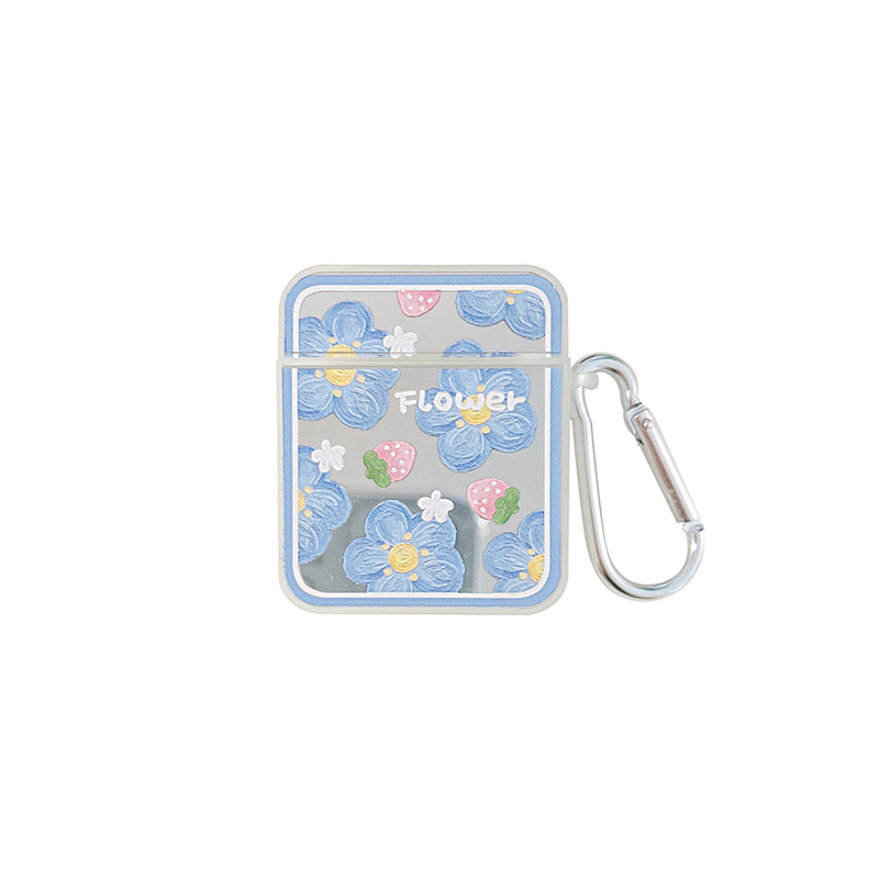 INPODS Dllencase Mirror Blue Flower For Apple AirPods Gen2 Case Silikon Dengan Pengait Untuk AirPods Pro Case1 /2 /3 Untuk Airpod3 Case Earphone Inpods1Per2 /3 A346