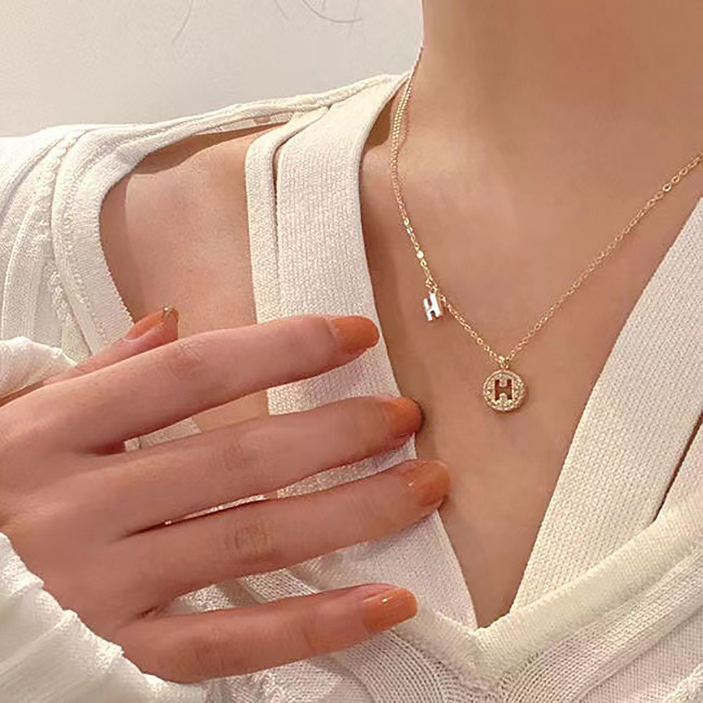 Kalung Liontin Wanita Alfabet H Perak Kalung Huruf Emas Korean Style Anti Karat Aksesoris Wanita