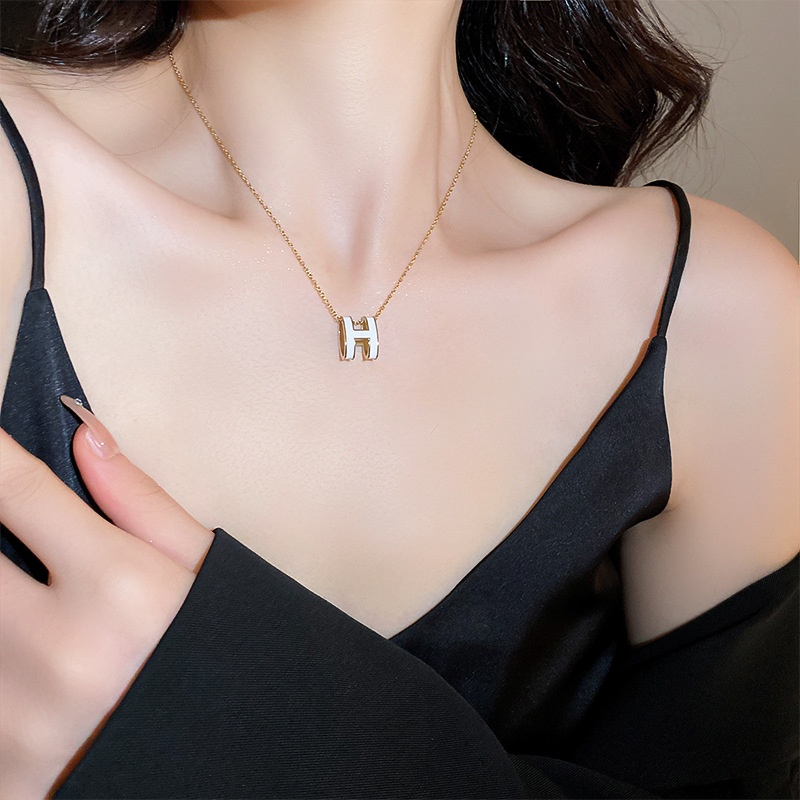 Kalung Liontin Wanita Alfabet H Perak Kalung Huruf Emas Korean Style Anti Karat Aksesoris Wanita