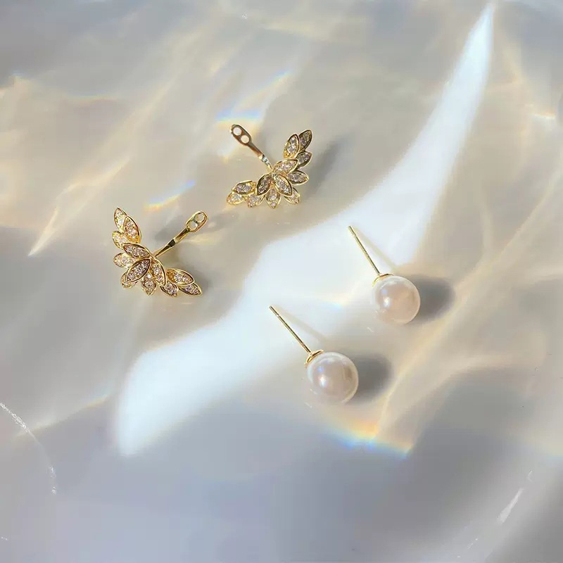 【COD】Anting Mutiara Tren Sayap Zirkon Anting Desain Rasa High-end Sterling Silver Earrings