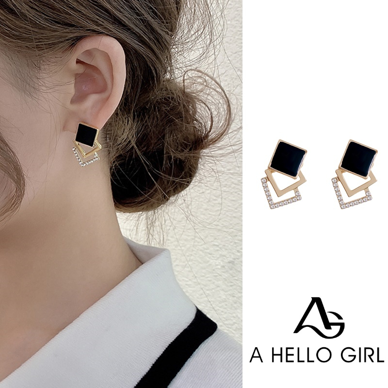 Anting Tusuk Gantung Desain Geometri Hias Berlian Imitasi Gaya Simple Untuk Wanita