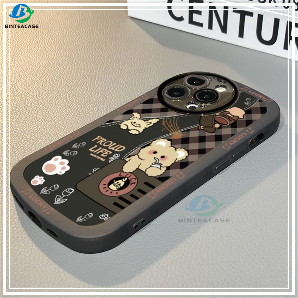 Realme 10 5 5i 6i C3 C35 C33 C21Y C25Y RealmeC11 C11 2021 C25 C25S C15 C12 C2 C1 Kartun Beruang Kotak-Kotak Kelinci TPU Phone Case Binteacase