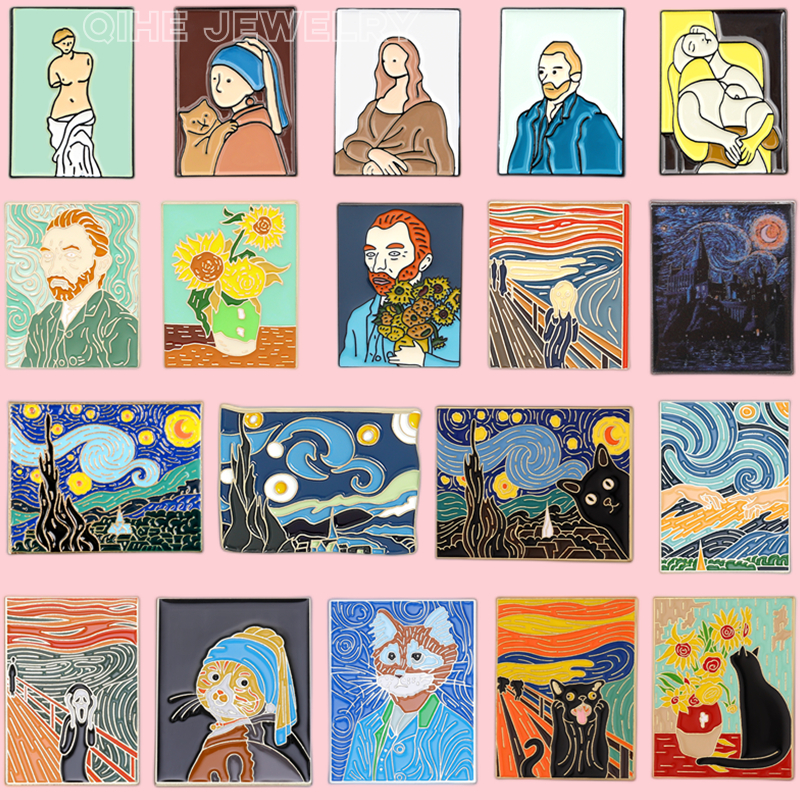 33gaya &quot;Van Gogh&quot; Lukisan Minyak Langit Berbintang Lapel Pin Ransel Lencana Koleksi Hadiah Untuk Teman Aksesoris Pakaian