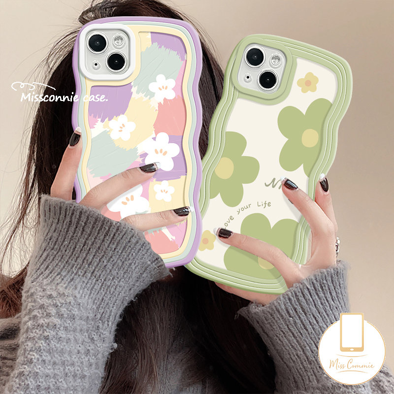 Casing Tepi Bergelombang Untuk Samsung A14 A04 A04s A03 A13 A30s A32 A04E A12 A51 A21s A50 A50s A23 A03s A31 A52 A11 A02s A22 A52s M22 M32 M12 Lucu Fantasi Lukisan Minyak Bunga Soft TPU Case