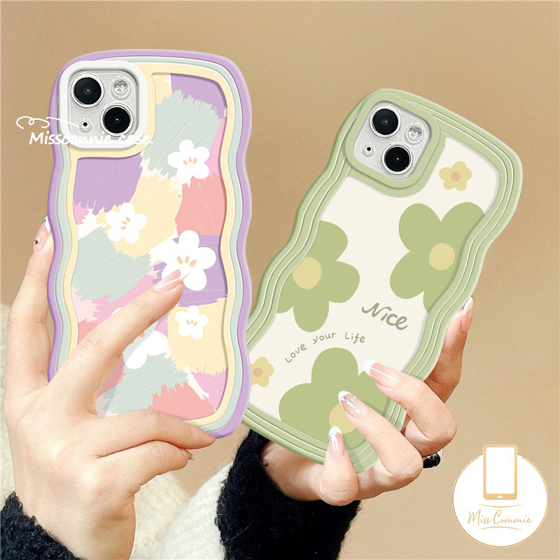 Casing Tepi Bergelombang Untuk Samsung A14 A04 A04s A03 A13 A30s A32 A04E A12 A51 A21s A50 A50s A23 A03s A31 A52 A11 A02s A22 A52s M22 M32 M12 Lucu Fantasi Lukisan Minyak Bunga Soft TPU Case