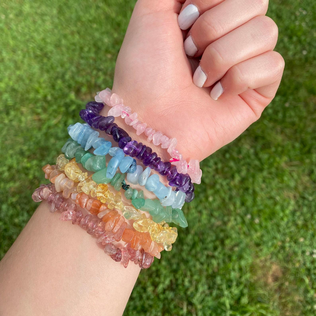 Batu Akik Kristal Warna-Warni Gelang Batu Alam Kerikil Kristal Tidak Teratur Longgar Bead Bracelet