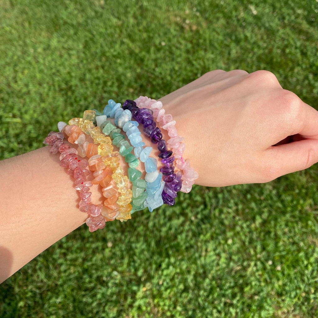 Batu Akik Kristal Warna-Warni Gelang Batu Alam Kerikil Kristal Tidak Teratur Longgar Bead Bracelet