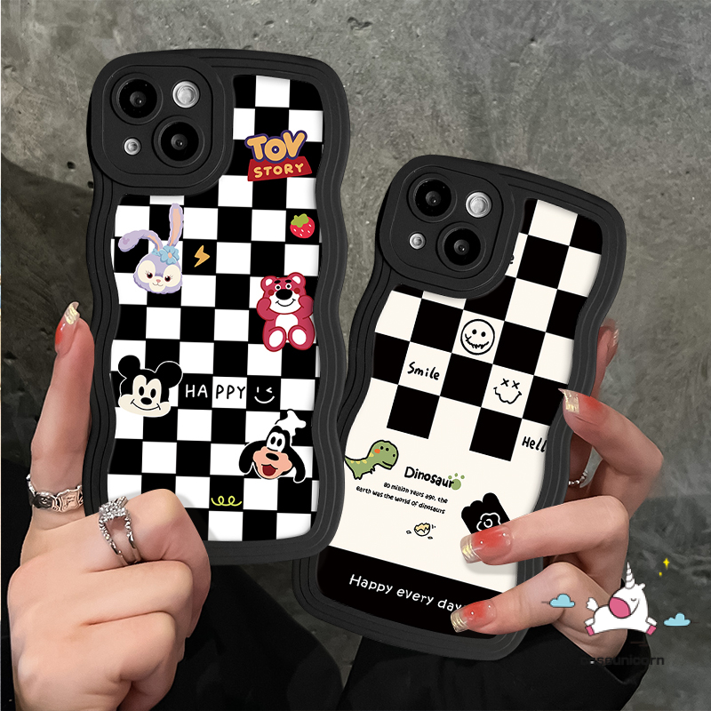 Poco X3 NFC Pro M3 Redmi 12C 10 10C 9T 9A 9C 9 A1 10A A1+Redmi Note 11 11s 10 9 8 10s 9s 10 Pro Max Mi 11T Pro Papan Catur Smiley Lucu Kartun Dinosaurus Wavy Edge Soft Case