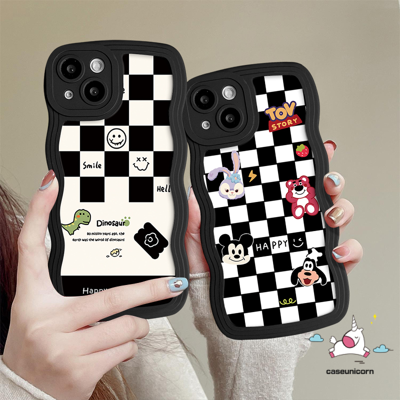 Casing Realme C33 C55 C53 C21Y C12 10 C15 C25 C11 C30 9 9Pro+9i C25s 8i 5 6i 8 8Pro C25Y C17 C20 C20A C3 7i 5i 7papan Catur Lucu Smiley Kartun Dinosaurus Soft Wavy Edge Case